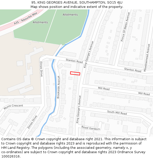 95, KING GEORGES AVENUE, SOUTHAMPTON, SO15 4JU: Location map and indicative extent of plot
