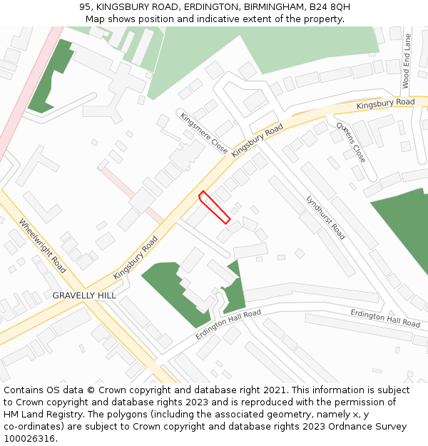95, KINGSBURY ROAD, ERDINGTON, BIRMINGHAM, B24 8QH: Location map and indicative extent of plot