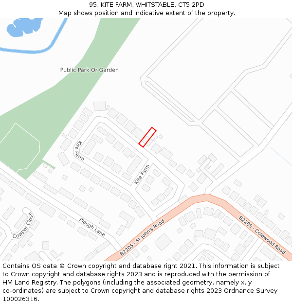 95, KITE FARM, WHITSTABLE, CT5 2PD: Location map and indicative extent of plot