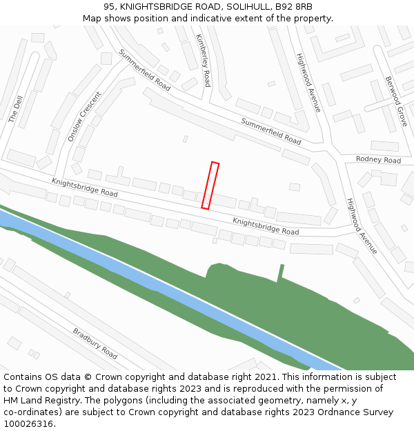 95, KNIGHTSBRIDGE ROAD, SOLIHULL, B92 8RB: Location map and indicative extent of plot