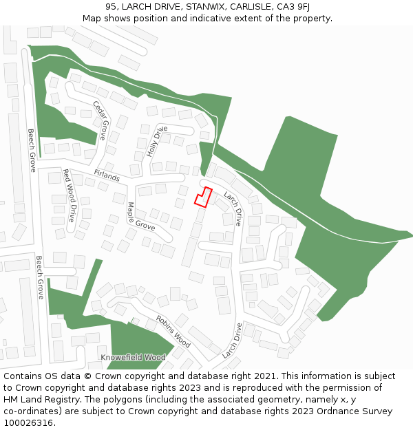 95, LARCH DRIVE, STANWIX, CARLISLE, CA3 9FJ: Location map and indicative extent of plot
