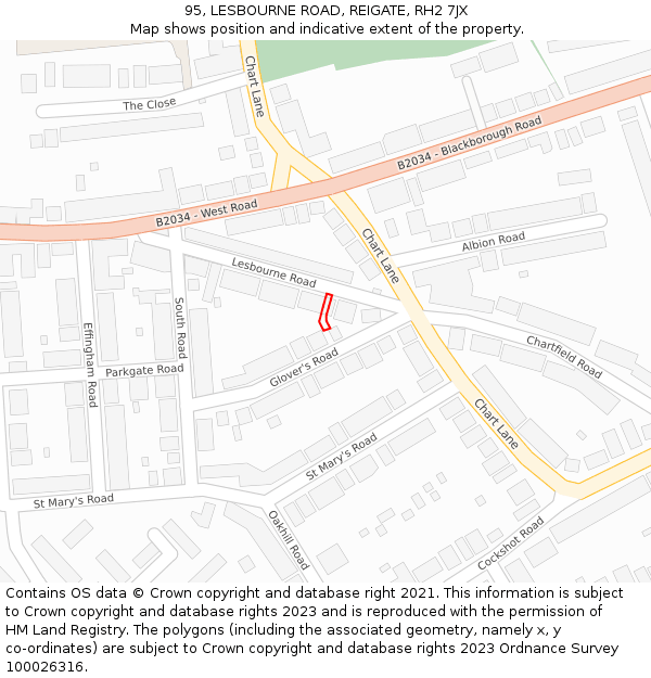 95, LESBOURNE ROAD, REIGATE, RH2 7JX: Location map and indicative extent of plot