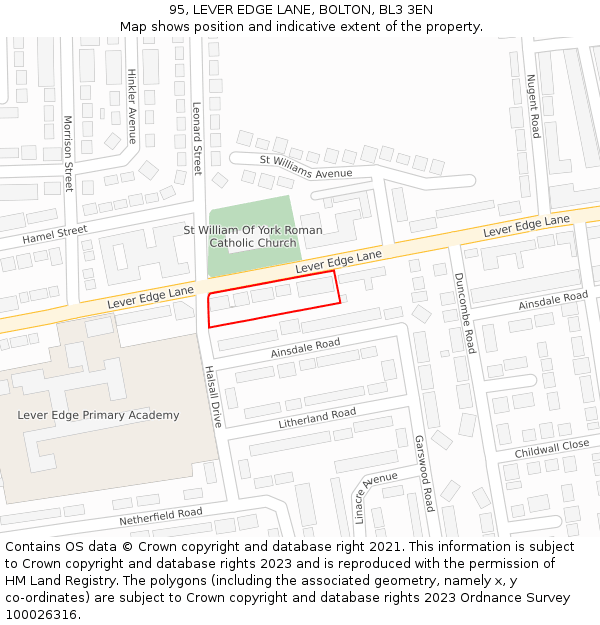 95, LEVER EDGE LANE, BOLTON, BL3 3EN: Location map and indicative extent of plot