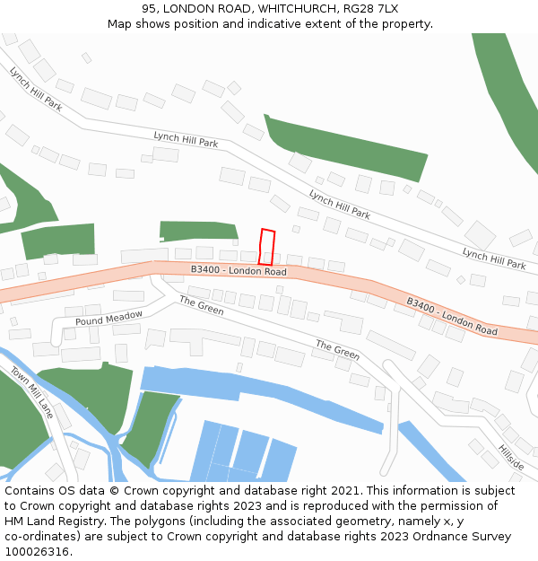 95, LONDON ROAD, WHITCHURCH, RG28 7LX: Location map and indicative extent of plot