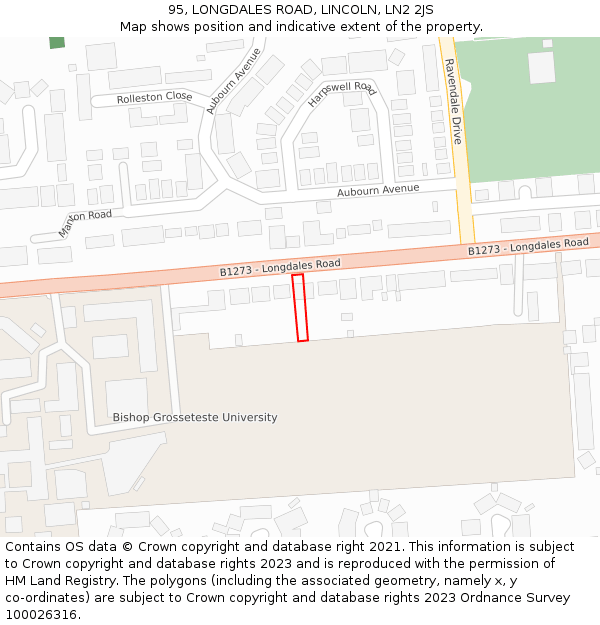 95, LONGDALES ROAD, LINCOLN, LN2 2JS: Location map and indicative extent of plot