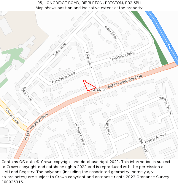 95, LONGRIDGE ROAD, RIBBLETON, PRESTON, PR2 6RH: Location map and indicative extent of plot