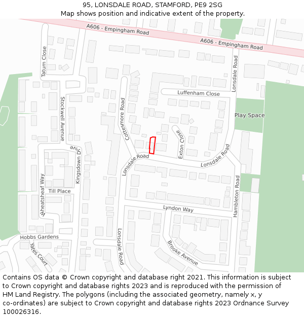 95, LONSDALE ROAD, STAMFORD, PE9 2SG: Location map and indicative extent of plot
