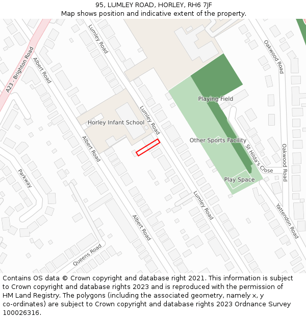 95, LUMLEY ROAD, HORLEY, RH6 7JF: Location map and indicative extent of plot