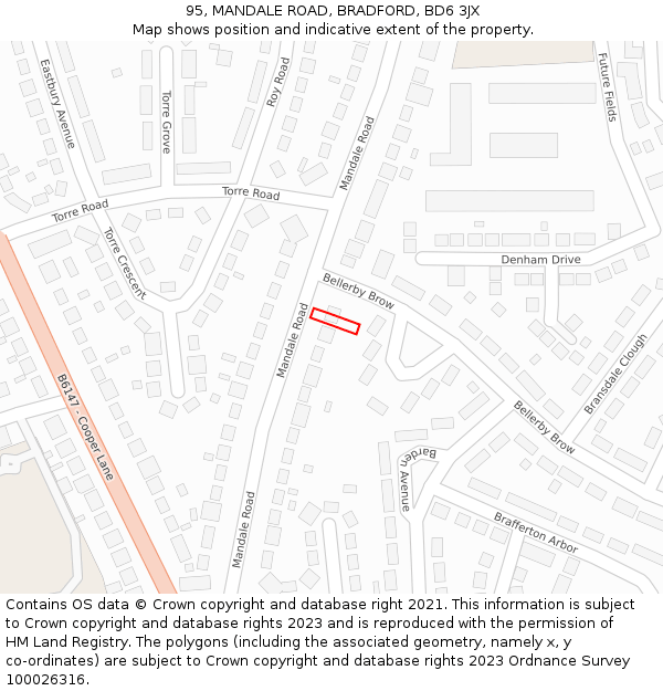 95, MANDALE ROAD, BRADFORD, BD6 3JX: Location map and indicative extent of plot