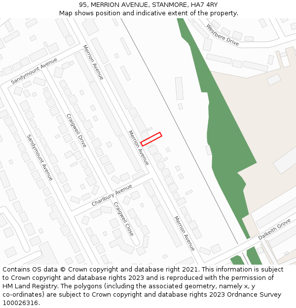 95, MERRION AVENUE, STANMORE, HA7 4RY: Location map and indicative extent of plot
