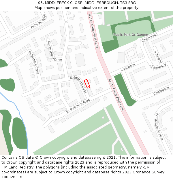 95, MIDDLEBECK CLOSE, MIDDLESBROUGH, TS3 8RG: Location map and indicative extent of plot