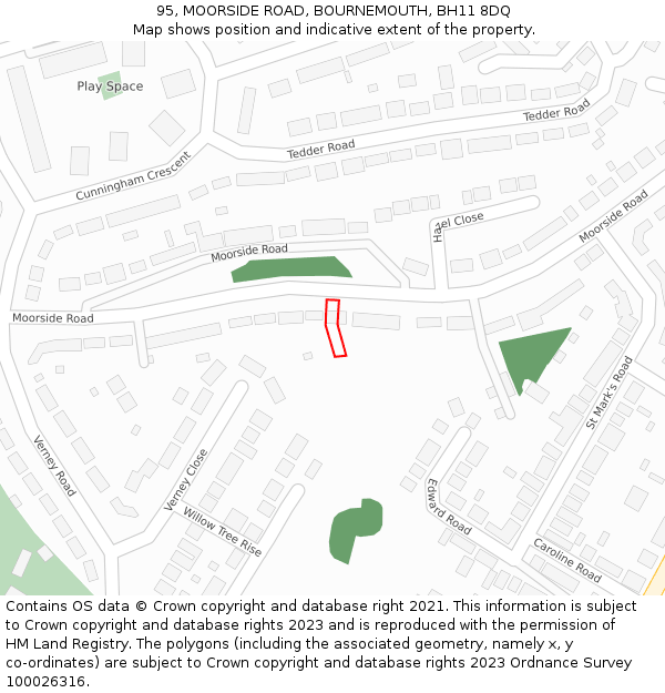 95, MOORSIDE ROAD, BOURNEMOUTH, BH11 8DQ: Location map and indicative extent of plot