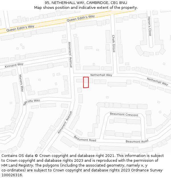 95, NETHERHALL WAY, CAMBRIDGE, CB1 8NU: Location map and indicative extent of plot