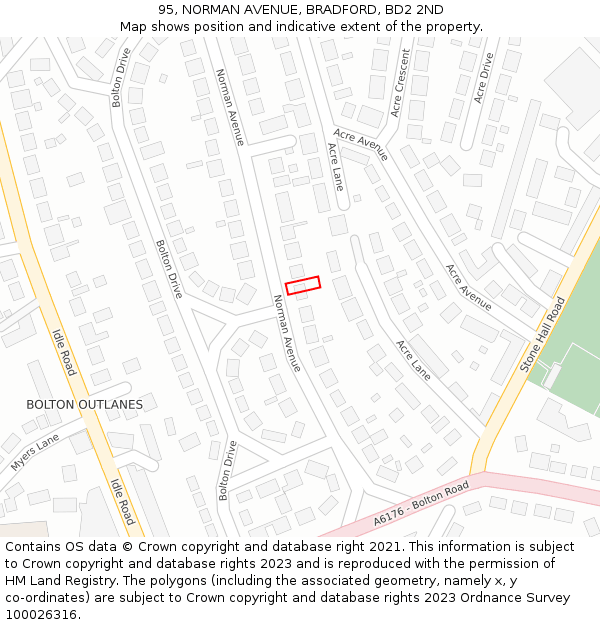 95, NORMAN AVENUE, BRADFORD, BD2 2ND: Location map and indicative extent of plot