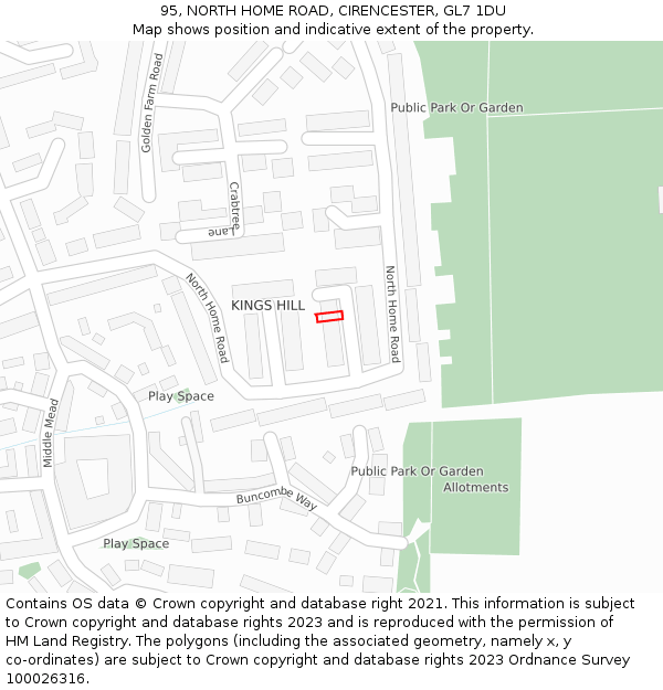 95, NORTH HOME ROAD, CIRENCESTER, GL7 1DU: Location map and indicative extent of plot