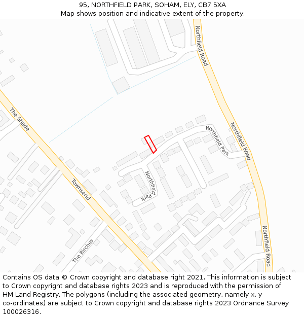 95, NORTHFIELD PARK, SOHAM, ELY, CB7 5XA: Location map and indicative extent of plot