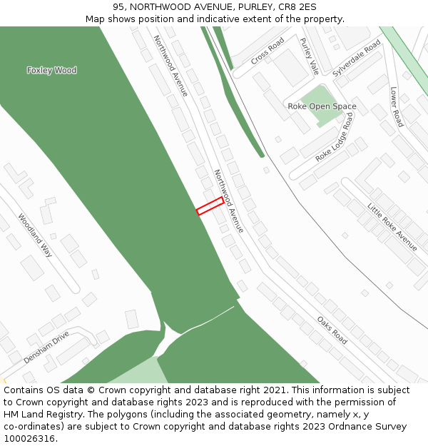 95, NORTHWOOD AVENUE, PURLEY, CR8 2ES: Location map and indicative extent of plot