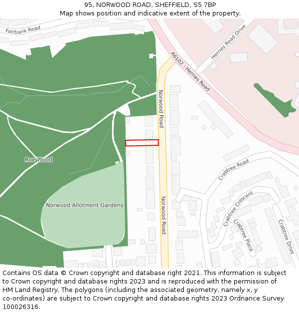 95, NORWOOD ROAD, SHEFFIELD, S5 7BP: Location map and indicative extent of plot