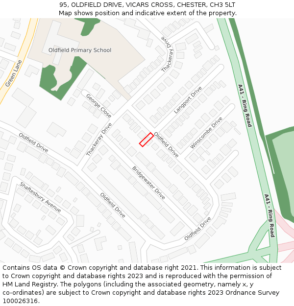95, OLDFIELD DRIVE, VICARS CROSS, CHESTER, CH3 5LT: Location map and indicative extent of plot