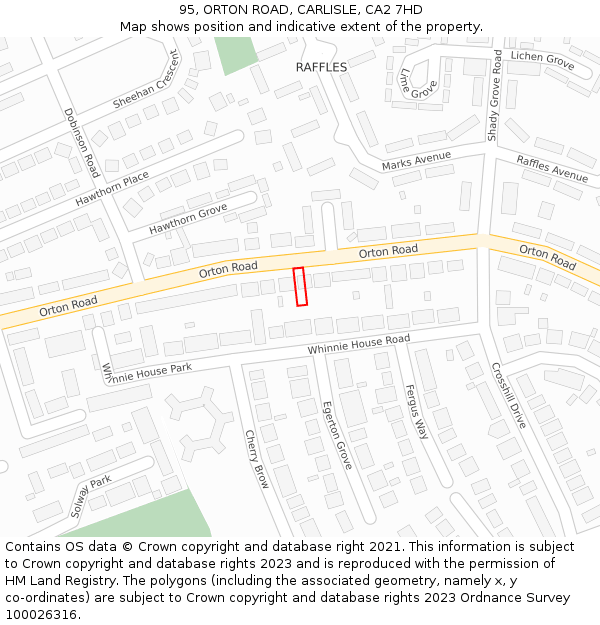 95, ORTON ROAD, CARLISLE, CA2 7HD: Location map and indicative extent of plot