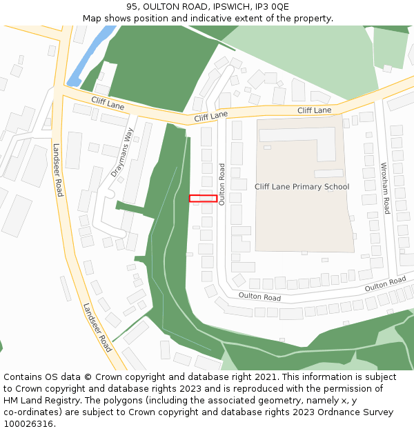 95, OULTON ROAD, IPSWICH, IP3 0QE: Location map and indicative extent of plot