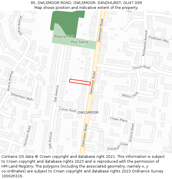 95, OWLSMOOR ROAD, OWLSMOOR, SANDHURST, GU47 0SR: Location map and indicative extent of plot