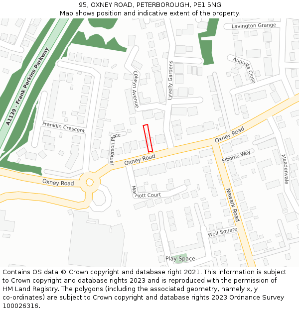 95, OXNEY ROAD, PETERBOROUGH, PE1 5NG: Location map and indicative extent of plot