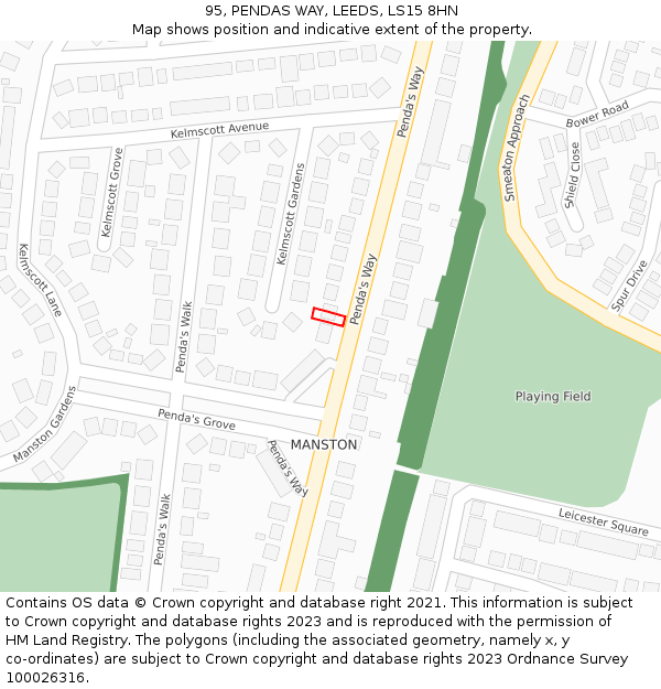 95, PENDAS WAY, LEEDS, LS15 8HN: Location map and indicative extent of plot