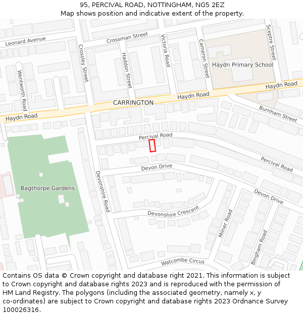 95, PERCIVAL ROAD, NOTTINGHAM, NG5 2EZ: Location map and indicative extent of plot
