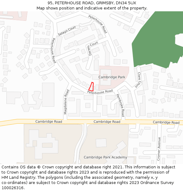 95, PETERHOUSE ROAD, GRIMSBY, DN34 5UX: Location map and indicative extent of plot