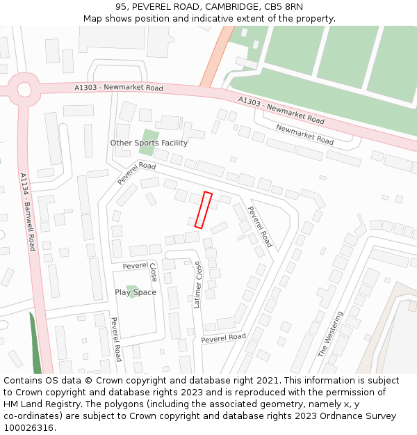 95, PEVEREL ROAD, CAMBRIDGE, CB5 8RN: Location map and indicative extent of plot