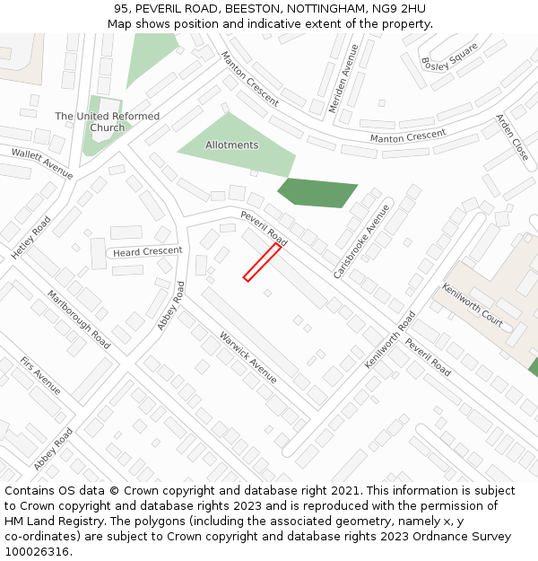 95, PEVERIL ROAD, BEESTON, NOTTINGHAM, NG9 2HU: Location map and indicative extent of plot