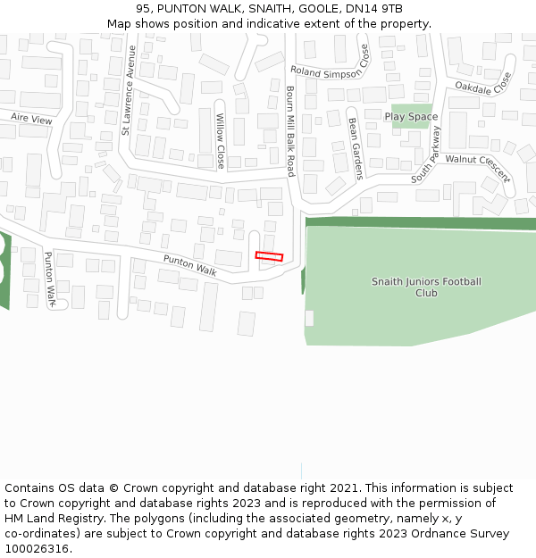 95, PUNTON WALK, SNAITH, GOOLE, DN14 9TB: Location map and indicative extent of plot