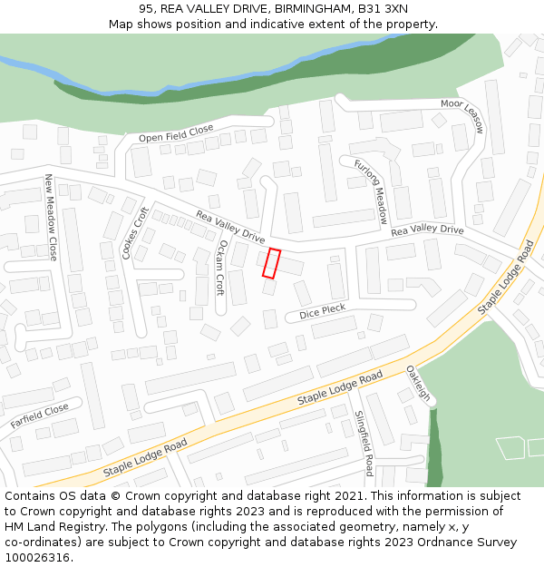 95, REA VALLEY DRIVE, BIRMINGHAM, B31 3XN: Location map and indicative extent of plot