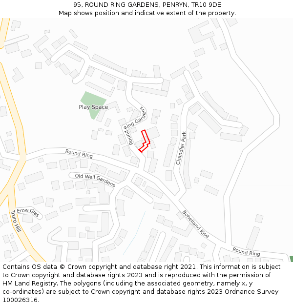95, ROUND RING GARDENS, PENRYN, TR10 9DE: Location map and indicative extent of plot