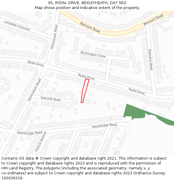 95, RYDAL DRIVE, BEXLEYHEATH, DA7 5EG: Location map and indicative extent of plot