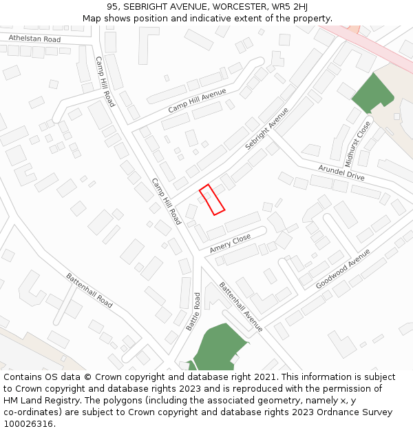 95, SEBRIGHT AVENUE, WORCESTER, WR5 2HJ: Location map and indicative extent of plot