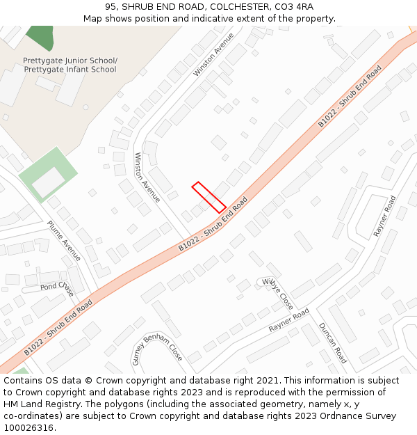 95, SHRUB END ROAD, COLCHESTER, CO3 4RA: Location map and indicative extent of plot
