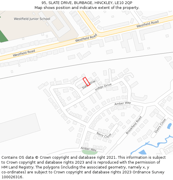 95, SLATE DRIVE, BURBAGE, HINCKLEY, LE10 2QP: Location map and indicative extent of plot