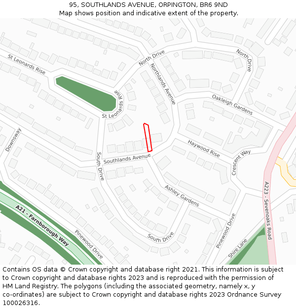 95, SOUTHLANDS AVENUE, ORPINGTON, BR6 9ND: Location map and indicative extent of plot