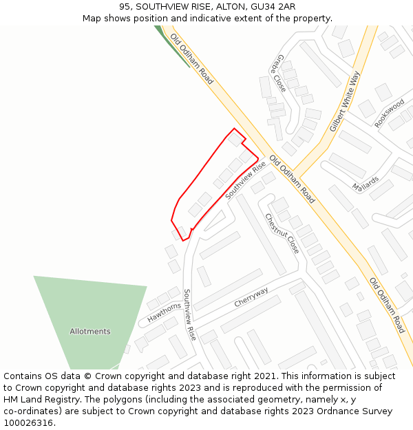 95, SOUTHVIEW RISE, ALTON, GU34 2AR: Location map and indicative extent of plot