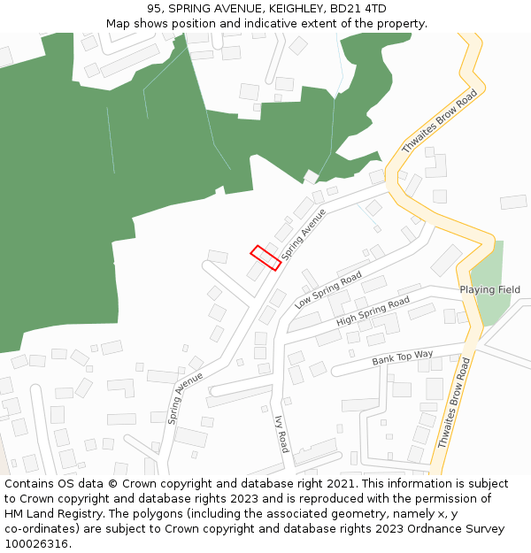 95, SPRING AVENUE, KEIGHLEY, BD21 4TD: Location map and indicative extent of plot