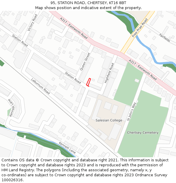 95, STATION ROAD, CHERTSEY, KT16 8BT: Location map and indicative extent of plot