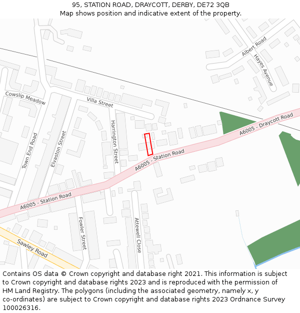 95, STATION ROAD, DRAYCOTT, DERBY, DE72 3QB: Location map and indicative extent of plot