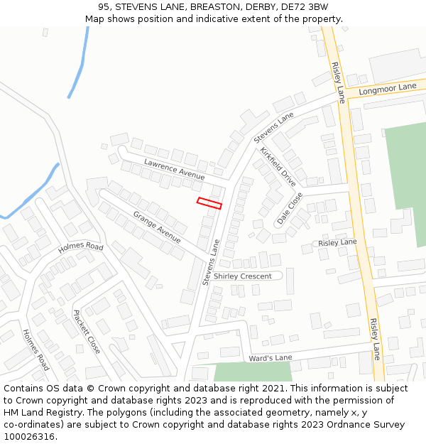 95, STEVENS LANE, BREASTON, DERBY, DE72 3BW: Location map and indicative extent of plot