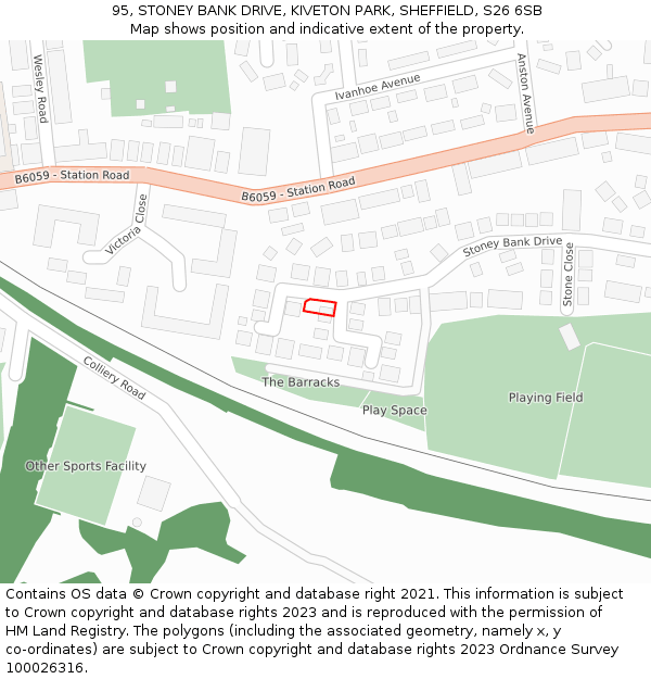 95, STONEY BANK DRIVE, KIVETON PARK, SHEFFIELD, S26 6SB: Location map and indicative extent of plot