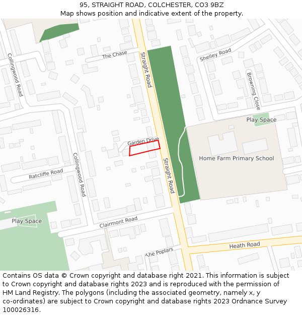 95, STRAIGHT ROAD, COLCHESTER, CO3 9BZ: Location map and indicative extent of plot