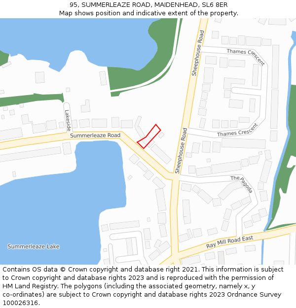 95, SUMMERLEAZE ROAD, MAIDENHEAD, SL6 8ER: Location map and indicative extent of plot