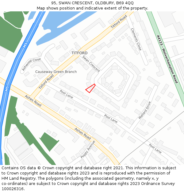 95, SWAN CRESCENT, OLDBURY, B69 4QQ: Location map and indicative extent of plot