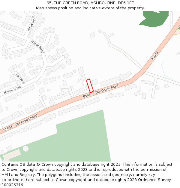 95, THE GREEN ROAD, ASHBOURNE, DE6 1EE: Location map and indicative extent of plot